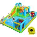 Inflatable Bounce House, 9 In 1 Water Slide with Blower, Bouncy House for Kids Indoor Outdoor Wet Dry Combo Water Bounce House with Football Shooting, Water Gun, Splash Pool, Bounce Area, Hose