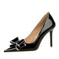 Womens 10.5CM Solid Color Paint Leather Stiletto Pumps Bow Pointed Toe High Heel Party Wedding Office Dress Shoes (3.5,Black)