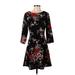 Nicole Miller New York Casual Dress - Fit & Flare: Black Floral Dresses - Women's Size 2