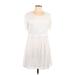 Very J Casual Dress - A-Line Scoop Neck Short sleeves: Ivory Print Dresses - Women's Size Large