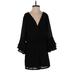 As U Wish Casual Dress - Mini V-Neck Long sleeves: Black Solid Dresses - Women's Size Medium