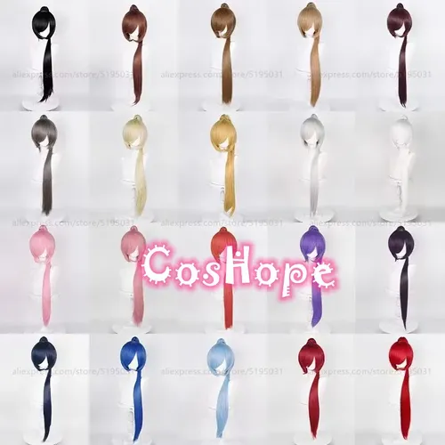Perruques Synthétiques sulfUniverselles, Postiche de Cosplay, Queue de Cheval, Rouge, Bleu, Jaune, Blanc, Noir, Violet, Rose, Degré de Chaleur, 90cm