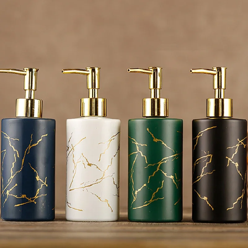 Bouteille d'émulsion en verre de 320ML, distributeur de savon à pression en marbre, produits de salle de bains, bouteilles de Lotion de bain, accessoires de décoration de salle de bains