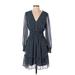 Max Studio Casual Dress - Wrap: Blue Print Dresses - Women's Size X-Small