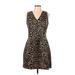 MICHAEL Michael Kors Cocktail Dress - Mini V Neck Sleeveless: Brown Leopard Print Dresses - Women's Size Large