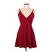 Shein Casual Dress - Mini Plunge Sleeveless: Burgundy Print Dresses - Women's Size Medium