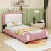 Zoomie Kids Nita Vegan Leather Platform Bed Upholstered/Faux leather in Black/Pink/White | 51 H x 41.3 W x 80 D in | Wayfair