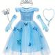 La Reine des Neiges Princesse Elsa Reine des Neiges Robe de demoiselle d'honneur Costume de soirée à thème Robes en tulle Fille Cosplay de Film Cosplay Halloween Bleu 1 Bleu Bleu Ciel Halloween