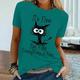 T shirt Tee T-shirt drôle Femme Vert Rose Claire Jaune Graphic Chat Imprimer Manches Courtes Casual Fin de semaine basique Col Rond Normal Coton I'm Fine Everything Is Fine Standard Chat Peinture S