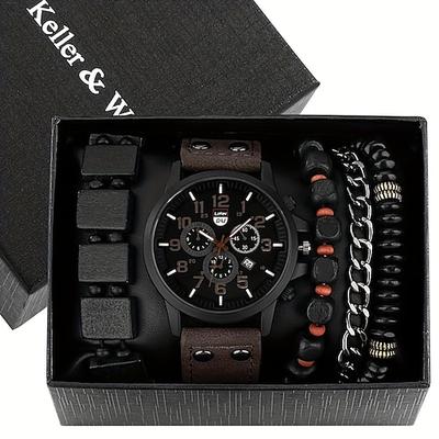Keller Weber 5 pièces montres bracelet ensemble de luxe hommes montres à quartz bracelet en cuir fahsion montre décontractée pour hommes cadeau pour petit ami