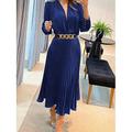 robe longue Femme robe noire manche longue Printemps Automne Hiver - Elégant Soirée Moderne Plissé Bouton Avec ceinture Couleur monochrome Col V Bureau Anniversaire 2023 Noir Bleu de minuit S M L XL