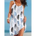 Femme robe de plage Feuille marinière Plume Bretelles Fines Mini robe basique Vacances Plage Sans Manches Eté Printemps