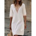 femmes coton lin robe casual robe robe droite midi robe coton et lin mode moderne en plein air quotidien vacances col en v patchwork demi manches été printemps 2023 coupe régulière gris uni 3xl