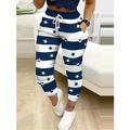 Femme Joggings Polyester Etoile Rayé Marine foncé Bleu clair Actif Taille haute Cheville Extérieur Des sports Eté Automne