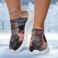 Femme Basket Slip-Ons Imprimer des chaussures Chaussures d'impression Grandes Tailles Extérieur du quotidien Chat 3D Talon Plat Mode Décontractées Tissage Volant Jaune Rouge Bleu