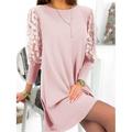 Mini robe Femme robe noire Manches 3/4 Eté Printemps Automne - Elégant Dentelle Maille Plein Col Ras du Cou Bureau Anniversaire Vacances Ample Noir Rose Claire S M L XL XXL