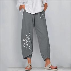 Femmes Normal Pantalon en coton et lin Pantalons Shorts Capri Chino Longueur cheville Taille haute Papillon Bouffant Imprimé Respirant Doux Extérieur Non Elastique Occasionnel Sortir Noir / Rouge