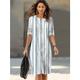 robe blanche Robe casual Femme Robe mi-longue Polyester Mode Casual Quotidien Extérieur du quotidien Vacances Col Ras du Cou Bouton Imprimer Manches 3/4 Eté Printemps Automne 2023 Ample Blanche Bleu