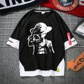 One Piece Monkey D.Luffy Manches Ajustées Dessin Animé Manga Animé faux deux pièces Harajuku Style de rue Tee-shirt Pour Couple Homme Femme Adulte Estampage à chaud