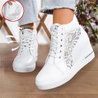baskets compensées respirantes pour femmes avec empiècement en dentelle – chaussures montantes à lacets confortables pour les sorties décontractées et les tenues d'été