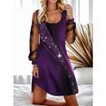 Mini robe Femme robe soirée manche longue Printemps Automne Hiver - Soirée Trapèze Maille Patchwork Imprimer A Ombre Col en U Vacances Maille Noir Vin bleu marine Violet Vert S M L XL XXL 3XL