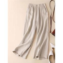Femmes Jambe large Pantalon en coton et lin Chinos Mode Streetwear Simple Longueur cheville Taille haute Uni Maillard Avec Poches Taille Élastique Bouffant Confort Respirabilité Doux Micro-Élastique