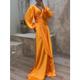 robe longue Femme robe noire manche longue Printemps Automne Hiver - Mode Soirée Moderne Multirang Nœud devant Couleur monochrome Col V 2023 Orange S M L XL XXL 3XL