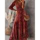 Robe trapèze femme robe maxi longue rouge manches 3/4 imprimé été printemps automne col v décontracté 2023 3xl