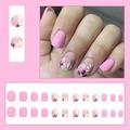 24 pièces portant du vernis à ongles fini texture mate rose fleur tendre mignon ongle court manucure ongle pièce ongle