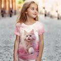 Fille 3D Chat Tee-shirts Chemises Rose Manche Courte 3D effet Eté Actif Mode Le style mignon Polyester Enfants 3-12 ans Col Ras du Cou Extérieur Casual du quotidien Standard