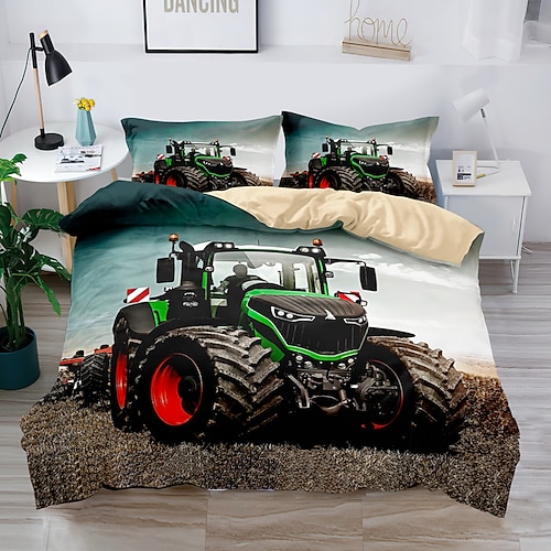 Literie 3d ferme tracteur impression housse de couette ensembles de literie housse de couette avec 1 housse de couette ou couvre-lit imprimé, 2 taies d