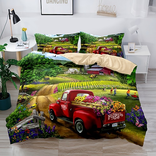 Literie 3d ferme tracteur impression housse de couette ensembles de literie housse de couette avec 1 housse de couette ou couvre-lit imprimé, 2 taies d