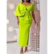 Robe mi-longue Femme robe blanche Manche Courte Automne Hiver - Mode Soirée Mature Ruché Fendu Noeud Couleur monochrome Col V Vacances 2023 Blanche Rose Claire Violet Vert Rouge Rose S M L XL XXL 3XL