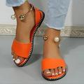 Femme Sandales Chaussons Sandales plates Extérieur Plage Eté Imitation Perle Talon Plat Elégant Décontractées Minimalisme Faux Cuir Mocassins Noir Blanche Orange