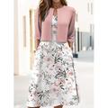 Femme Ensemble Robe Deux Pièces Robe casual Robe Évasée Robe imprimée Extérieur Vacances Elégant Mode Imprimer Robe mi-longue Col V Demi Manches Floral Standard Rose Claire Eté Printemps S M L XL XXL