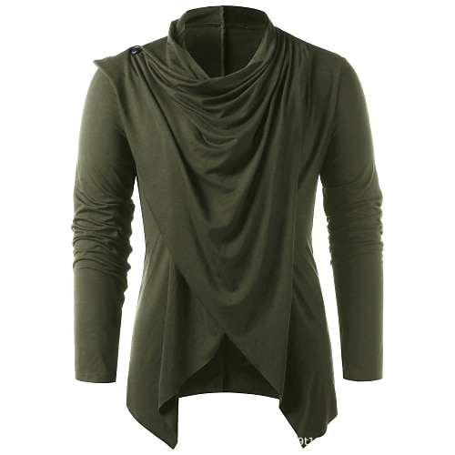 T-shirt à manches longues pour homme rétro chevalier solide col montant à manches longues décontracté lâche asymétrique punk pull blouse tops vert armée