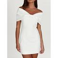 Robe Fourreau robe ceremonie Femme Mini robe Dos Nu Noeud Mariage Soirée Elégant Grande occasion Epaules Dénudées Manche Courte Standard Noir Blanche Rouge S M L XL