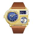 Oulm Montre à Quartz pour Hommes Grand Cadran Double Fuseaux Horaires Lumineuse Montre en Cuir PU