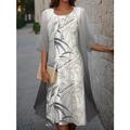 Robe de graduation pour femmes Robe Midi Ensemble de deux pièces Robe d'invitée de mariage Robe cocktail Robe en chiffon Extérieur Vacances Mode Imprimé décontracté Éléguante Printemps Col rond À