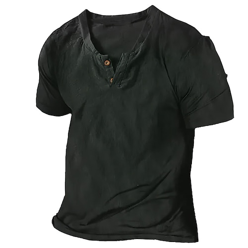 Homme Chemise d'été Chemise Décontractée Chemise de Plage T-shirt Chemise Henley Manche Courte Uni Mode Confortable Col en V Vacances Occasionnel Quotidien Été Gris foncé Noir Blanche T-shirt Henley