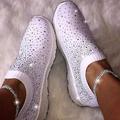 Femme Basket Slip-Ons Chaussures bling-bling Grandes Tailles Chaussures Flyknit Extérieur Bureau Travail Couleur unie Couleur Pleine Eté Cristal Talon Plat Bout fermé Décontractées Course à Pied