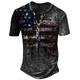 Homme Unisexe T shirt Tee Chemise Henley Shirt Imprimés Photos Drapeau américain Drapeau National Henley Impression personnalisée Noir Vert Véronèse Marron Gris Clair 3D effet Extérieur Plein Air