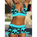 Maillots de bain pour femmes Bikini 2 pièces Maillot de bain grande taille Dos ouvert Imprimé Léopard Crâne Blanc Bleu Violet Rouge V Wire Maillots de bain Nouvelles Vacances Modernes Lettres Fleurs