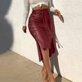 Femme Jupe Moulante Midi Taille haute Jupes Pointes fourchues Couleur Pleine Maillard Plein Air du quotidien Printemps faux cuir Cuir Mode Décontractées Noir Vin Marron