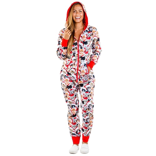 Pyjama de Noël Pyjama Combinaison père Noël Noël pour Femmes Adultes Noël la veille de Noël Soirée Vêtements de maison Combinaison