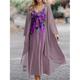 Femme Ensemble Robe Deux Pièces Robe casual Robe de Mousseline Robe Évasée Extérieur Bureau Mode Vêtement de rue Imprimer robe longue Col V manche longue Floral Standard Bleu Violet Vert Printemps S