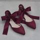 Femme Chaussures de mariage Chaussures de mariée Noeud Talon Plat Bout pointu Elégant Satin Mocassins Rose clair Ivoire Rouge Bordeaux