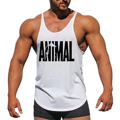 Homme Lettre Débardeur Sous-Vêtements Débardeur dos nageur Sans manches T-shirt Col en U Chemise Mode Muscle Débardeur d'entraînement Vacances Sport Quotidien Blanche Jaune Rouge Été Vêtement Tenue M