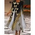 Femme Robe mi-longue Robe casual Robe Ensemble Robe deux pièces Robe d'église Mode Extérieur du quotidien Sortie Standard Animal Papillon Manches 3/4 Col Ras du Cou Jaune Bleu Eté Printemps