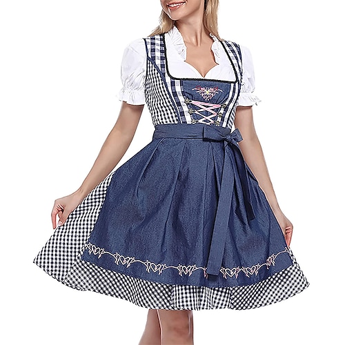 Oktoberfest Dirndl Robes traditionnelles Blouse Dirndl Mini longueur Bavarois Oktoberfest Style Traditionnel Prairies Femmes Tissu de style traditionnel